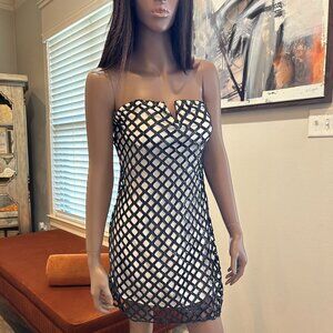 Ramy Brook Valerie Dress White Sequin Crisscross Overlay Dress